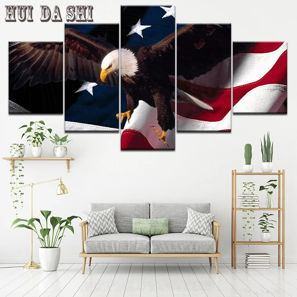 5 шт. Американский Флаг Орел холст Картины модульная Wall Art Плакаты печатает
