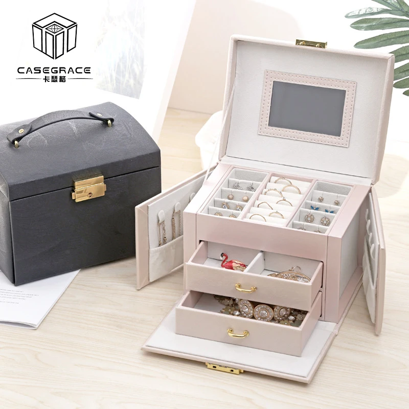 Casegrace женский органайзер для хранения ювелирных изделий ящик для путешествий косметический футляр для косметики и зеркало Кожаное украшение для свадьбы подарок
