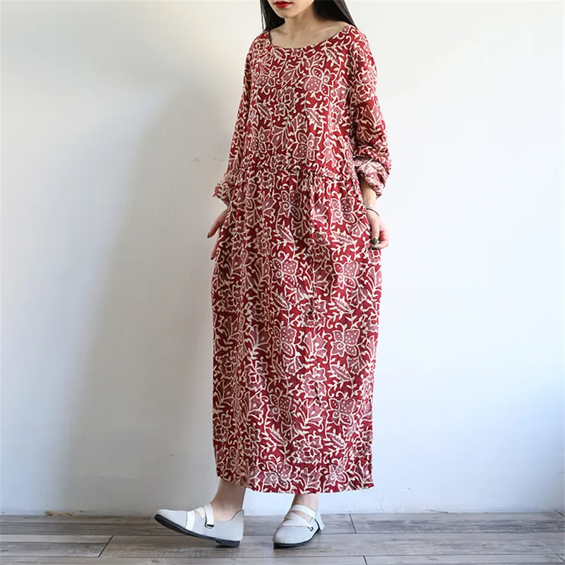 Vestidos 2019 женское весенне осеннее платье scuwлен с винтажным принтом свободное