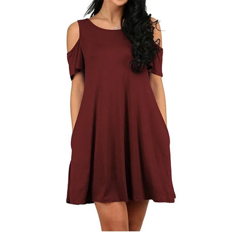 Хит женское платье сексуальное с открытыми плечами коротким рукавом свободные