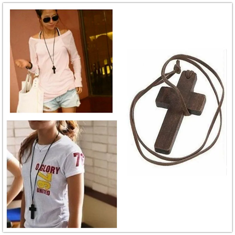 Крест ожерелья и подвески для женщин Подарки Collier Femme деревянная Веревка Цепи