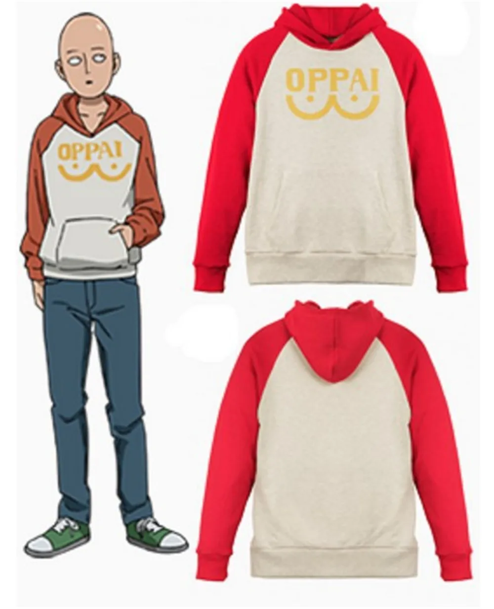 One Punch Man Hero Saitama Толстовка Oppai косплей костюм куртка с капюшоном толстовки Размер S