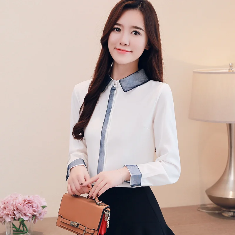 Blusas mujer de moda Женские топы и блузки шифоновые офисные женские однотонные женские блузки на пуговицах 1738 50