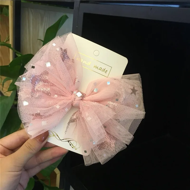1lighter pink 5 шт./партия, большой сетка, заколка для волос с бантом, блестящая марлевая заколка в виде бантика, Сказочная заколка для волос принцессы - Цвет: 1lighter pink