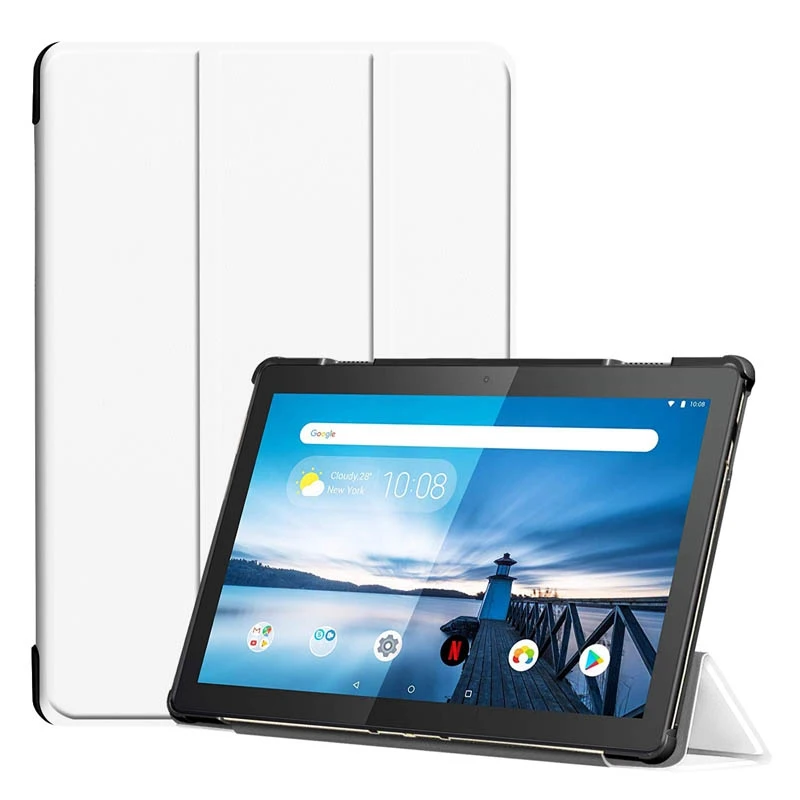 white Чехол из искусственной кожи для lenovo Tab M10 TB-X605F TB-X605L, Тонкий Магнитный чехол-подставка для lenovo M10 10,1, чехол для планшета+ пленка - Цвет: white