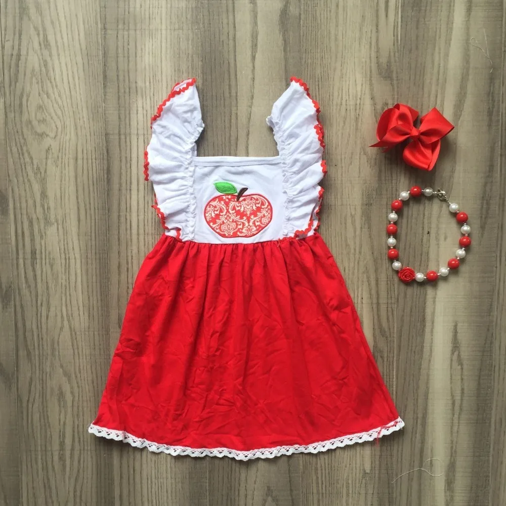 new 2019 back to school Fall baby girls kids boutique clothes children dress short sleeve red apple cotton match accessories kid | Детская