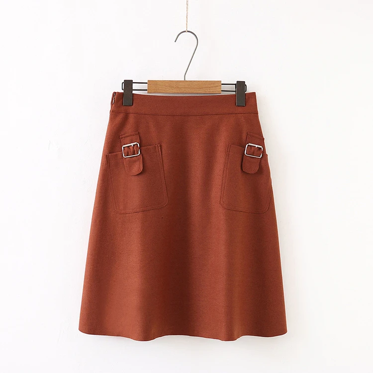 Женская юбка трапеция с высокой талией черная шерстяная миди размера плюс