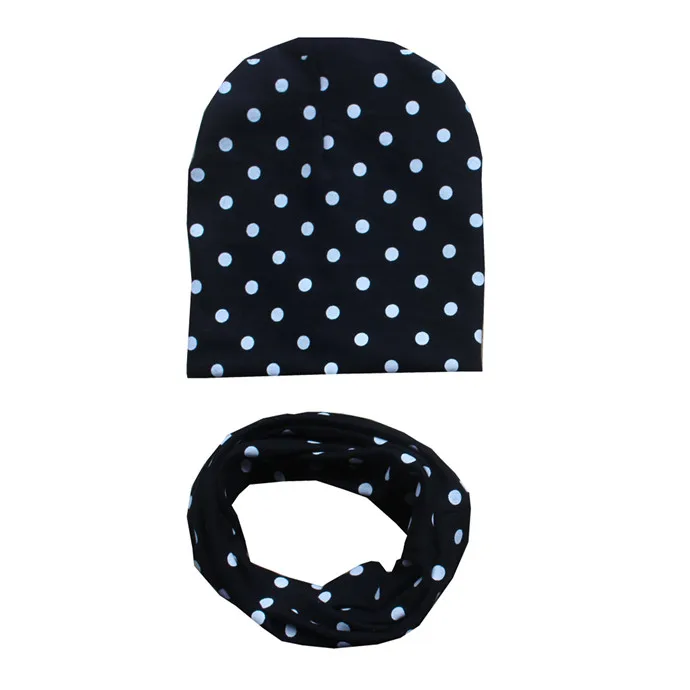 black dot Осенне-зимняя Хлопковая шапочка для младенца, комплект для мальчиков и девочек, шарф с воротником, весенний теплый шейный платок, Детские модные комплекты шапок, детские шапки, шарфы - Цвет: black dot