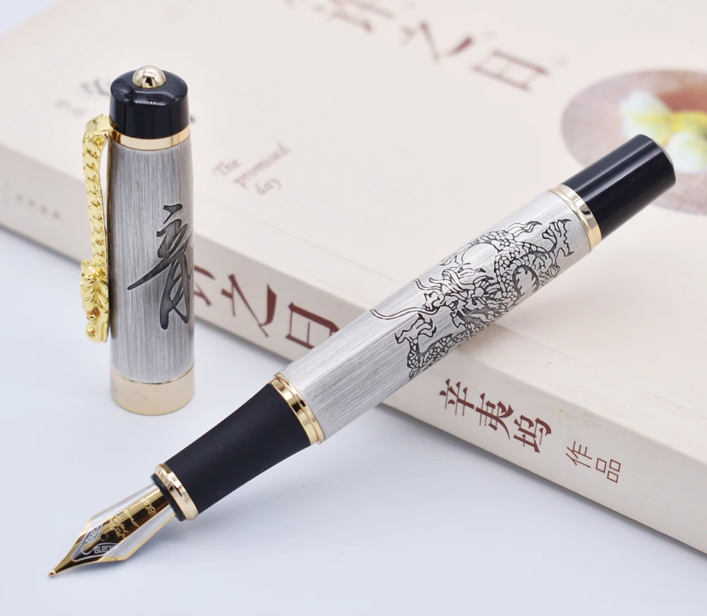 Винтажная Шариковая ручка Jinhao с чернилами наполнитель дракона серое письмо