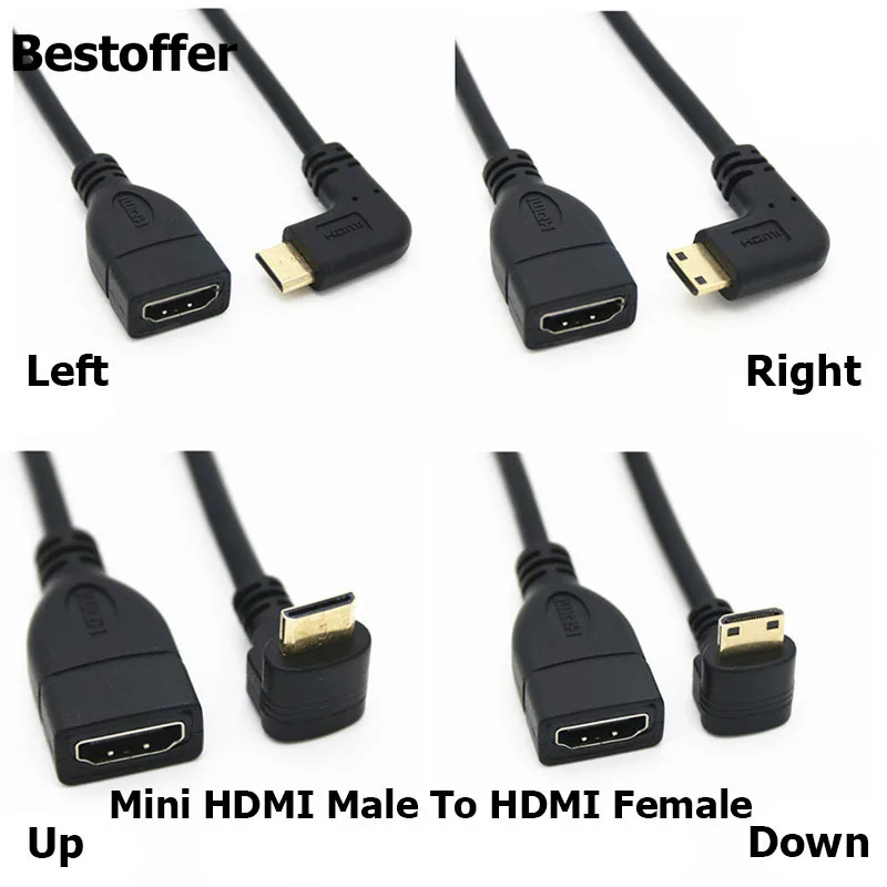 Вверх вниз вправо влево угловой мини HDMI папа к Женский адаптер кабель 15 см
