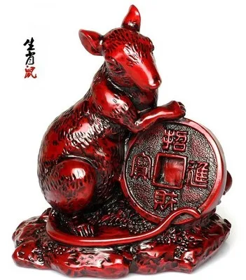 

Resin Home Creative Decoration as Gift Zodiac mouse Light red wooden ornaments imitation crafts twelve zodiac decorations
