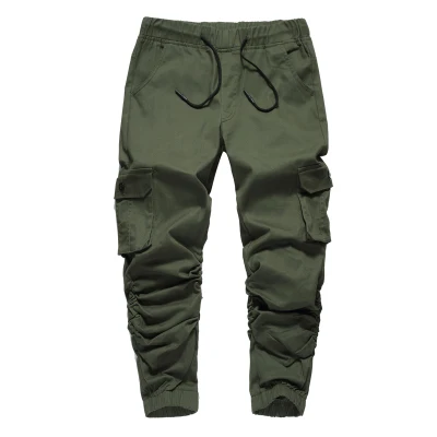 BK02 ArmyGreen Мужские брюки-карго с несколькими карманами из хлопка в стиле милитари, спортивные штаны, осенние модные мужские повседневные свободные брюки для бега - Цвет: BK02 ArmyGreen