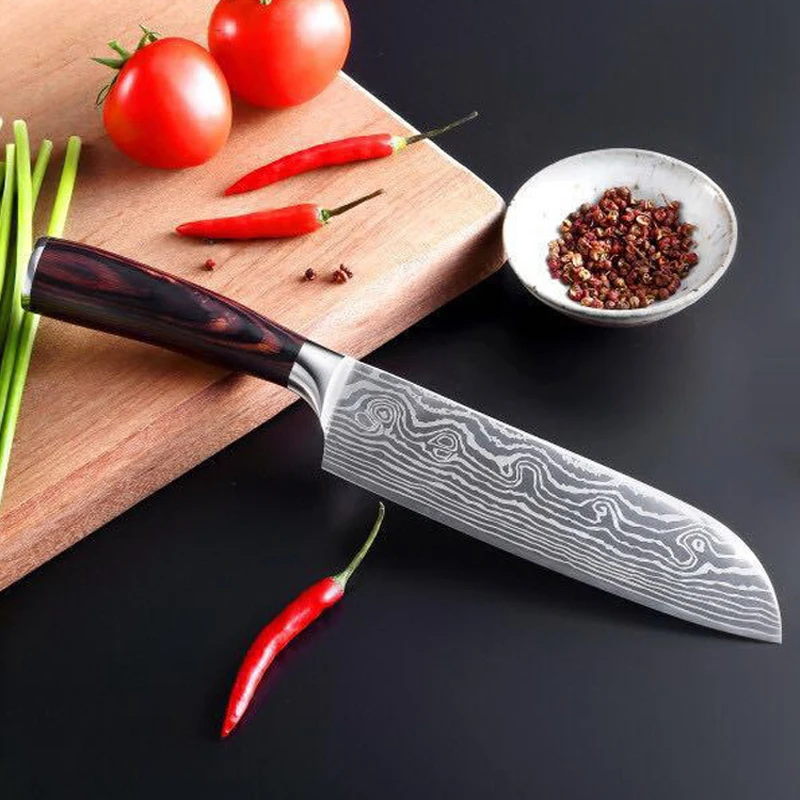 8 дюймов Кухонные ножи японский дамасский стальной нож шеф-повара Santoku для очистки овощей Santoku инструмент для нарезки
