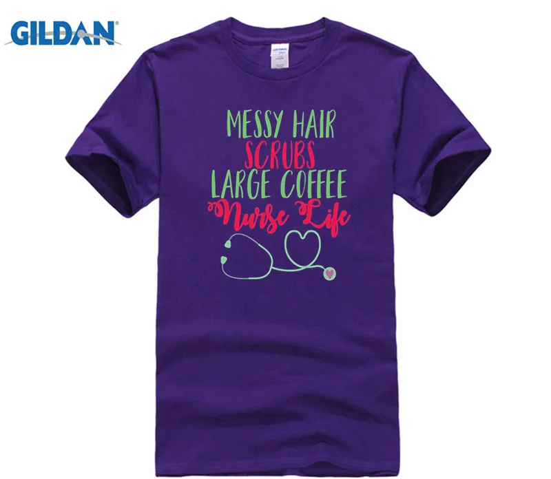 Funny Nurse Shirt Messy Hair Coffee Scrubs Life LPN RN Gift men's T-shirt Vintage Crew Neck Tees Cotton Tops T | Мужская одежда