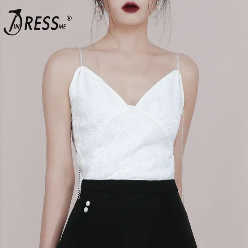 

Новинка 2019, кружевные Клубные Топы INDRESSME на тонких бретелях, без рукавов, с фестонкой