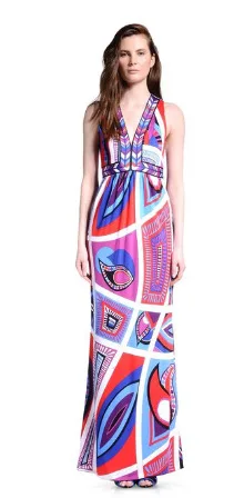 [EFATZP] Luxury Brands Women's Multicolor Abstract Geometric Print Stretch XXL Jersey Silk Dress Tank Maxi Beach Dresses | Женская