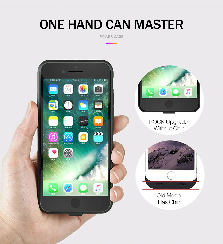 Чехол ROCK для iphone 7, аккумулятор, 2500 мА/ч, внешний аккумулятор, чехол, ультра тонкий, Внешнее зарядное устройство для iphone 7 plus, 3650 мА/ч, чехол