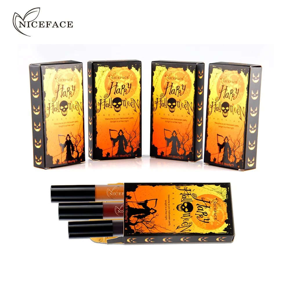 NICEFACE 3 цвета/набор готический цветной Блеск для губ бархатный блеск ТИНТ