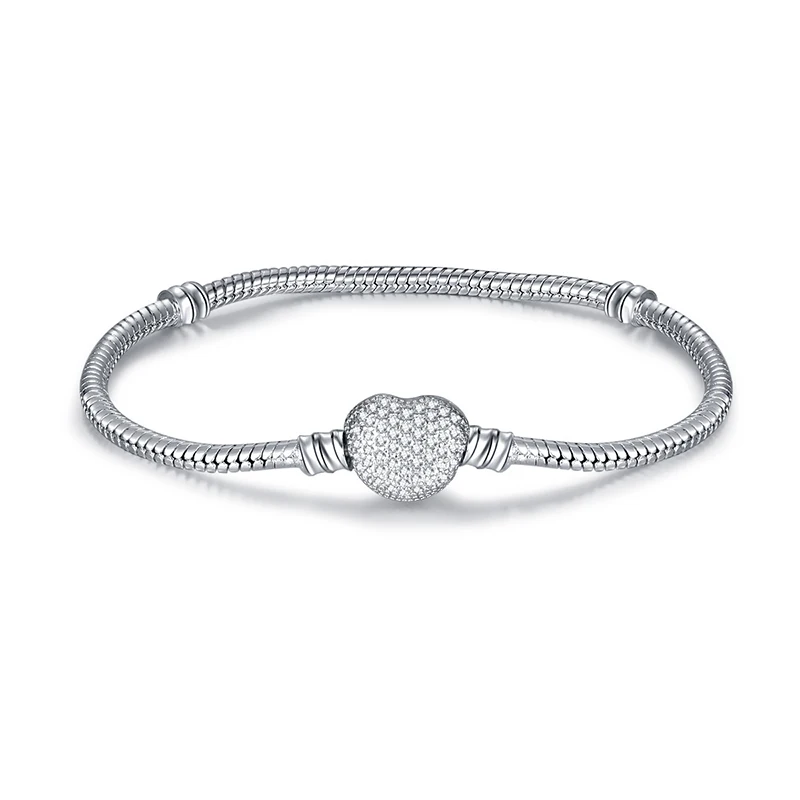 NSL003-Silver Новинка, браслет с подвеской из розового золота с Микки-Маусом, цепочка со змеей, подходит для Pan, базовые браслеты для модных женщин, бусины, сделай сам, ювелирное изделие - Окраска металла: NSL003-Silver