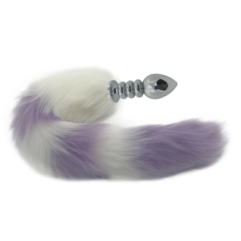 Большая Анальная пробка из нержавеющей стали белый фиолетовый лисий хвост
