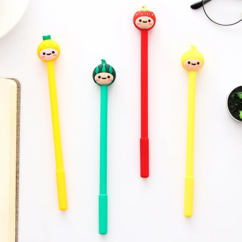 

1 PCs Creative Korea Stationery Cartoon Cute Fruit Soft Silicone Girl Gel Black Student Pen Kawaii School Supplies Pen
