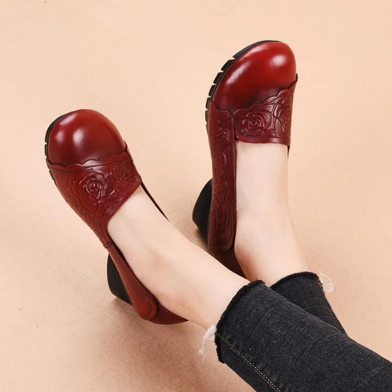 2019 Весенняя Толстая обувь из натуральной кожи в этническом стиле ретро Удобная