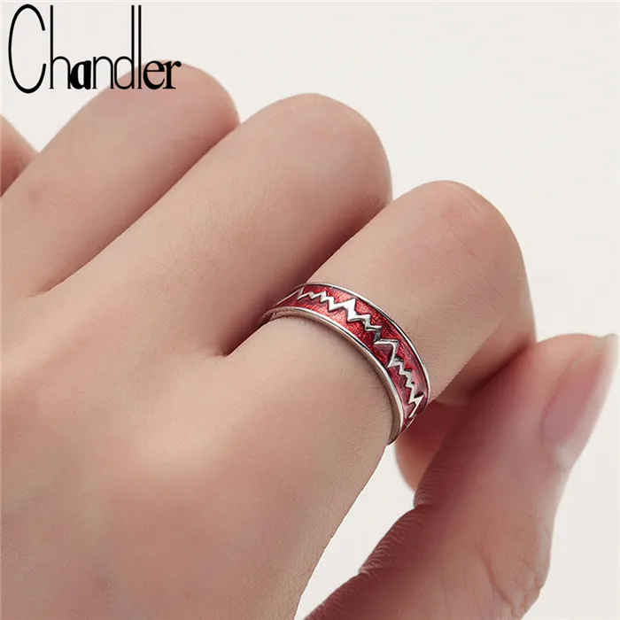 Чандлер Lovers Heartbeat Ring ECG Mood красный синий цвет температура гладкая Толстая рок Бохо