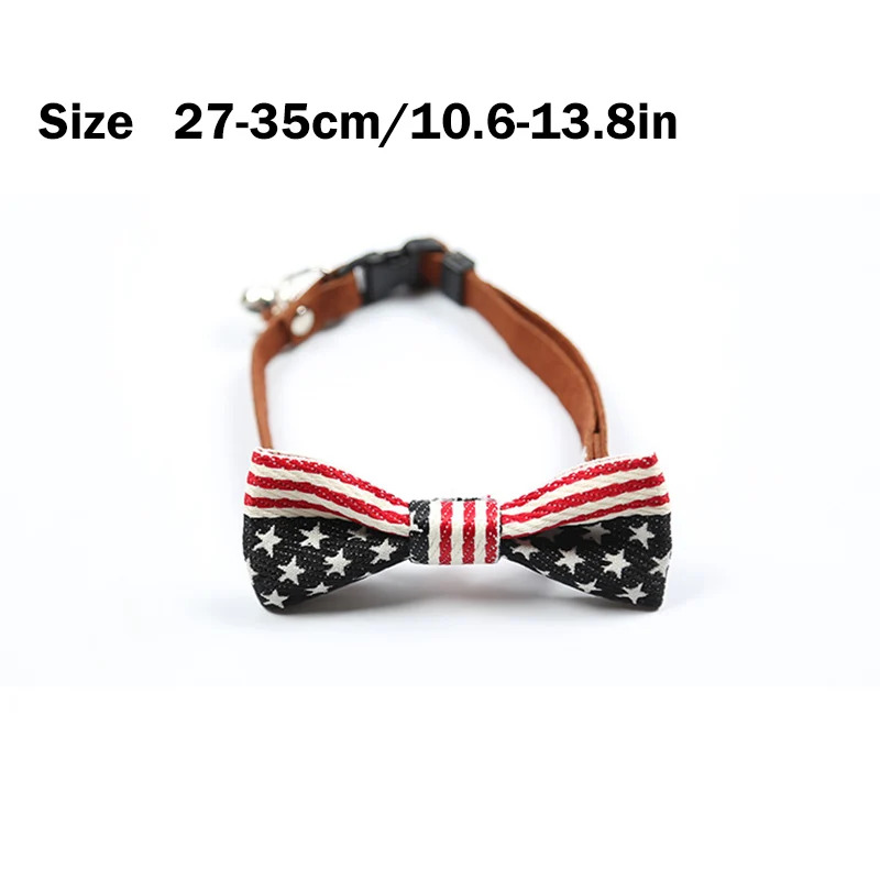 XPangle Striped Dog Cat Collar with Bow Tie Bell Collars for Small Dogs Cats Puppies Kitten Accessories Star-Spangled Banner | Дом и сад
