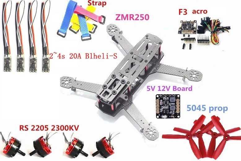 ZMR250 250 мм Контроллер полета из углеродного волокна F3 RS2205 мотор мини 2 4S 20A blheli S ESC 5045
