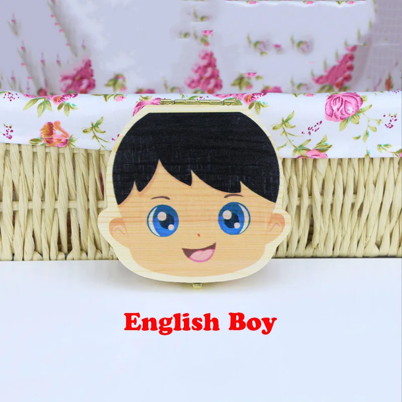 Type E English Boys Детская деревянная коробка для зубов, органайзер, испанский, английский, русский, для хранения зубов, для мальчиков и девочек, пуповина, для сохранения сувенира на память - Цвет: Type E English Boys