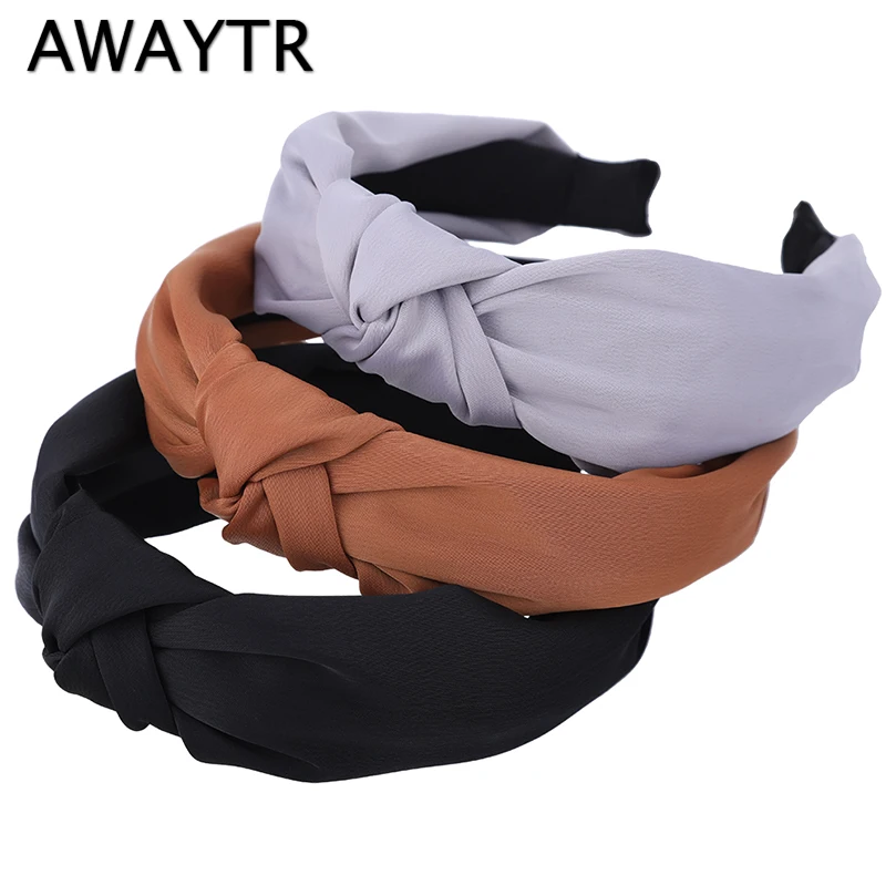 AWAYTR, новинка, модная однотонная повязка на голову для женщин и девушек, аксессуары для волос, Повседневные Вечерние головные уборы, повязка на голову с завязывающимся узлом