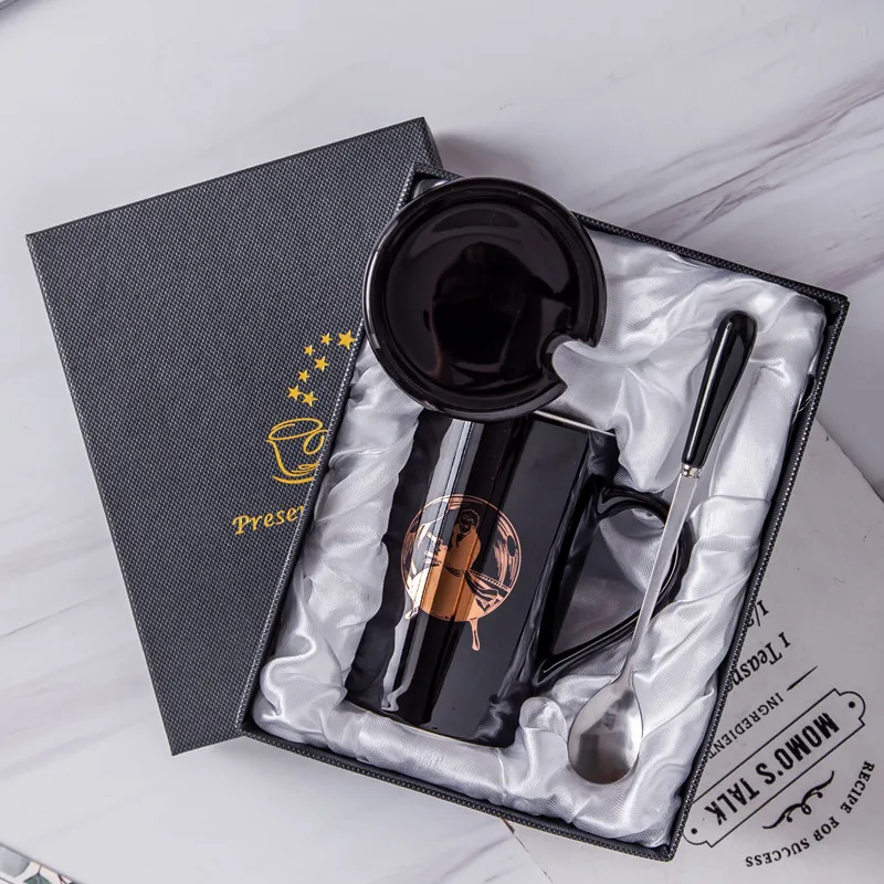 Новый цельный бутик чашка Фильтр Крышка Кружка Керамическая покрытая ложка