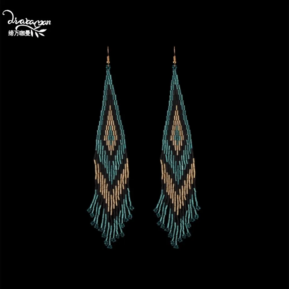 Dvacaman большие бусы серьги с бахромой для женщин Boho Этнические длинные висячие серьги массивные ювелирные изделия для свадьбы - Окраска металла: 2