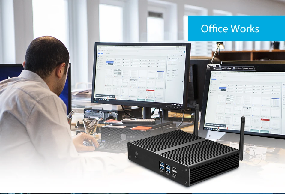 XCY безвентиляторный мини ПК Intel Pentium 4405U Windows 10 300M WiFi Gigabit Ethernet HDMI VGA 6* USB Компактный настольный компьютер
