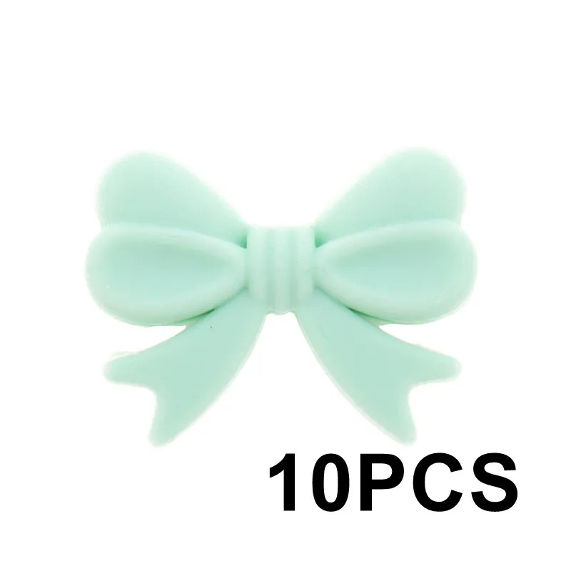 38 Mint Green Маленький галстук цветочный узел 10 шт. силиконовые бусины «бантики» Bpa бесплатно детский прорезыватель младенческой ожерелье-прорезыватель DIY соски цепи Душ подарок - Цвет: 38 Mint Green