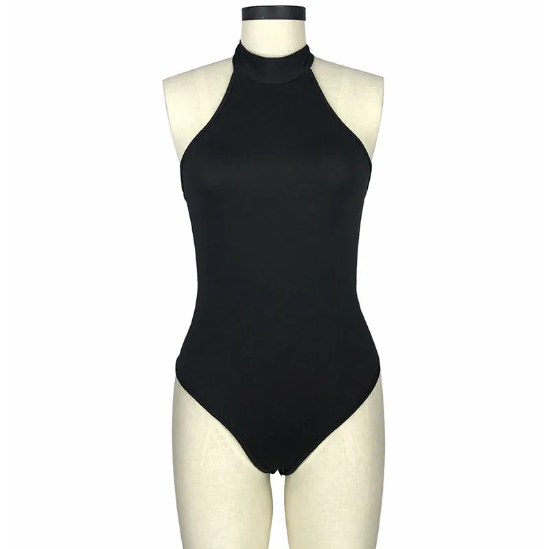 Black Bodysuit SEBOWEL женский Холтер летнее Боди без рукавов топы Женский комбинезон с открытой спиной Леди Эластичный лиф костюмы Леотар - Цвет: Black Bodysuit