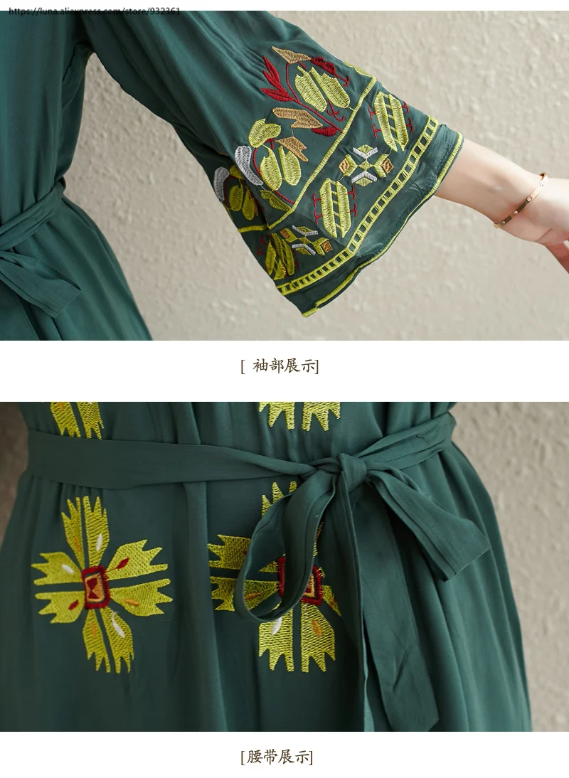 Винтажная Цветочная вышивка блузка длинное платье boho женские платья осень лето