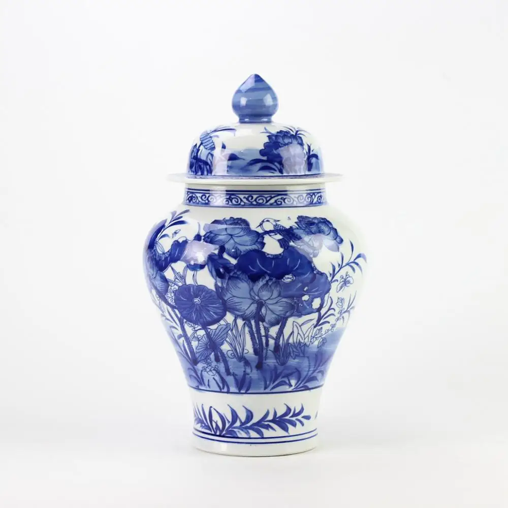 RYCI39 Горячая продажа голубой и белый узор лотоса фарфоровая банка с