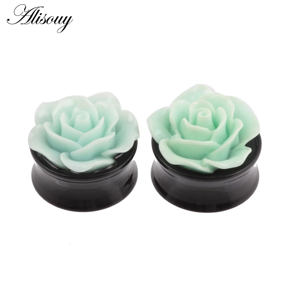 EM0263 Green Новинка, 2 шт., акриловый цветочный винт, одиночный, расклешенный, для уха, телесный, полый, туннельный штекер, 4 мм-25 мм, ушные датчики, расширитель, носилки, пирсинг, ювелирные изделия - Окраска металла: EM0263 Green