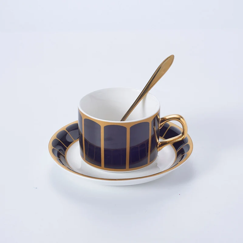 Black 1Cup Позолоченная керамическая кофейная чашка, блюдце, ложка, набор, 150 мл, роскошная фарфоровая чайная чашка, элегантная чайная чашка, кофейная чашка эспрессо, Прямая поставка - Цвет: Black 1Cup