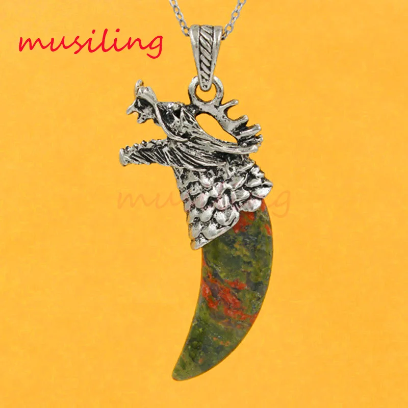 Подвеска маятник голова дракона в форме зуба натуральный драгоценный камень