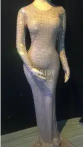 mesh dress Блестящие Полные Серебряные стразы комбинезон на день рождения, празднование роскошной одежды певица в ночном клубе шоу 2 стиля нарядные комбинезоны - Цвет: mesh dress