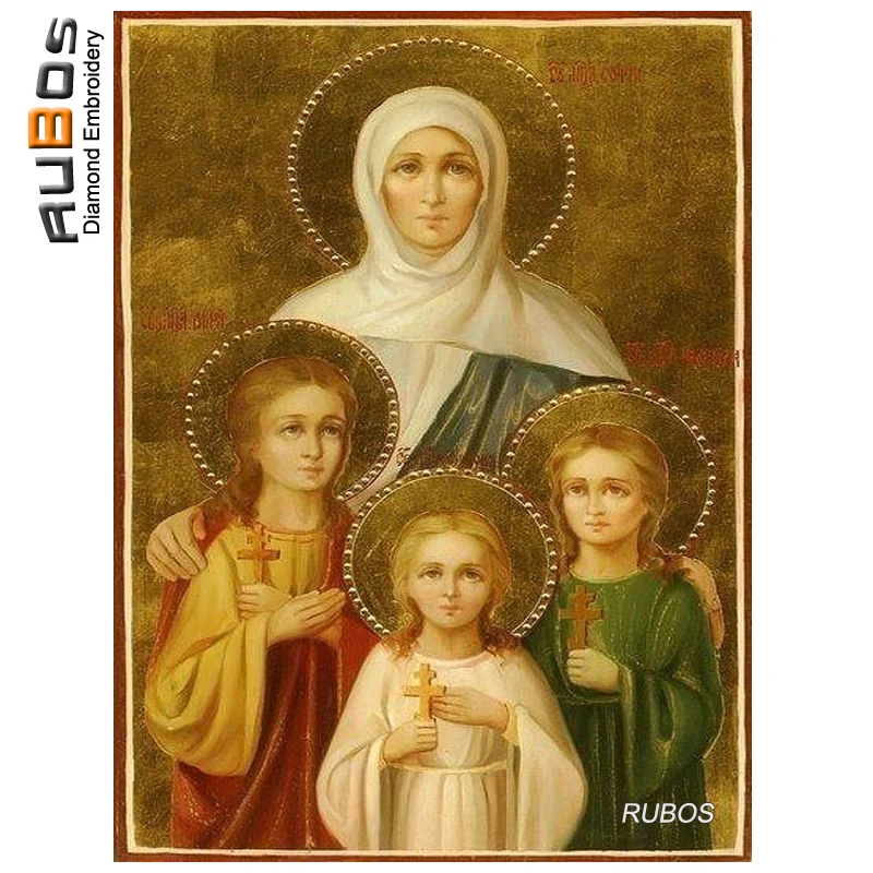 RUBOS Our Lady Three Girls 5D DIY Алмазная вышивка религиозные иконы картина полный круглый