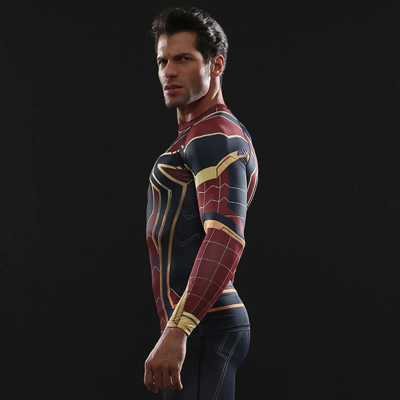 Реглан рукав Avengers3 Человек-паук 3D печатных футболки для мужчин сжатия рубашки с длинным рукавом лето для 3D тренажерный зал одежда Бодибилдинг