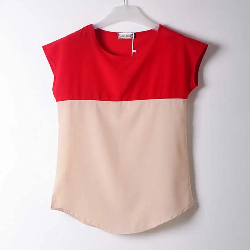 VOGUE! Новая женская летняя шифоновая блузка контрастного цвета Повседневная