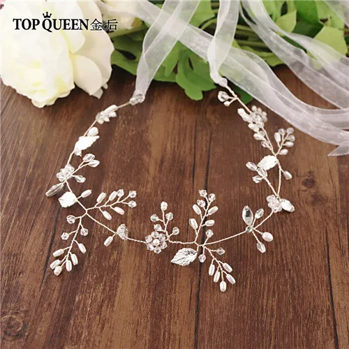 S-off-white organza TOPQUEEN HP71 Кристалл Золотые листья свадебное украшение для волос «вьющийся стебель» головная повязка невесты головные уборы для свадебных аксессуаров - Цвет: S-off-white organza