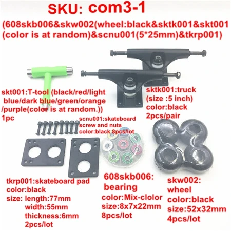 skateboard parts Skateboard Parts Combo~8pcs Abec9 Integrated Spacer Skateboard Bearings 608rs Longboard T-tool Skateboard Truck Bearings Wheels - Цвет: skateboard parts