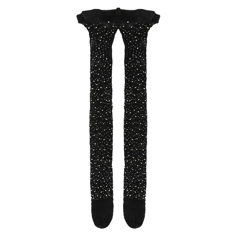 Женские ажурные колготки с открытой промежностью черные сетчатые со стразами