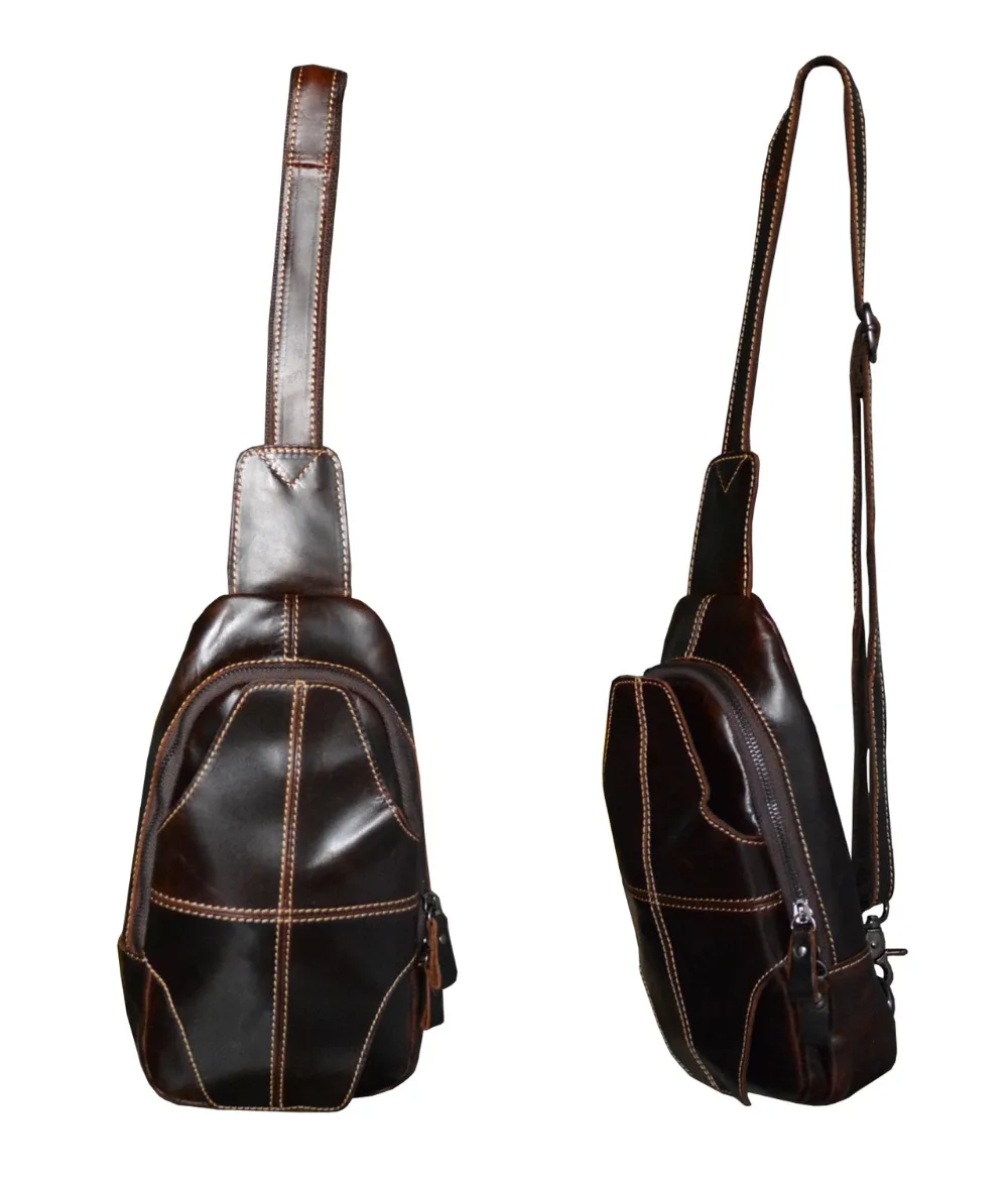 Мужская нагрудная сумка из натуральной кожи коричневая сумка-мессенджер