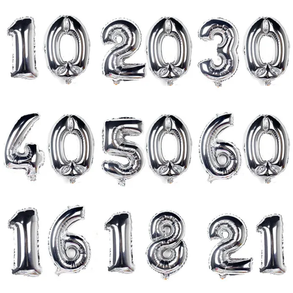 Шампань 16, 18, 20, 21, 10, 30, 40, 50, шар на день рождения, золотой шар с цифрами, с днем рождения, украшения для взрослых - Цвет: Silver
